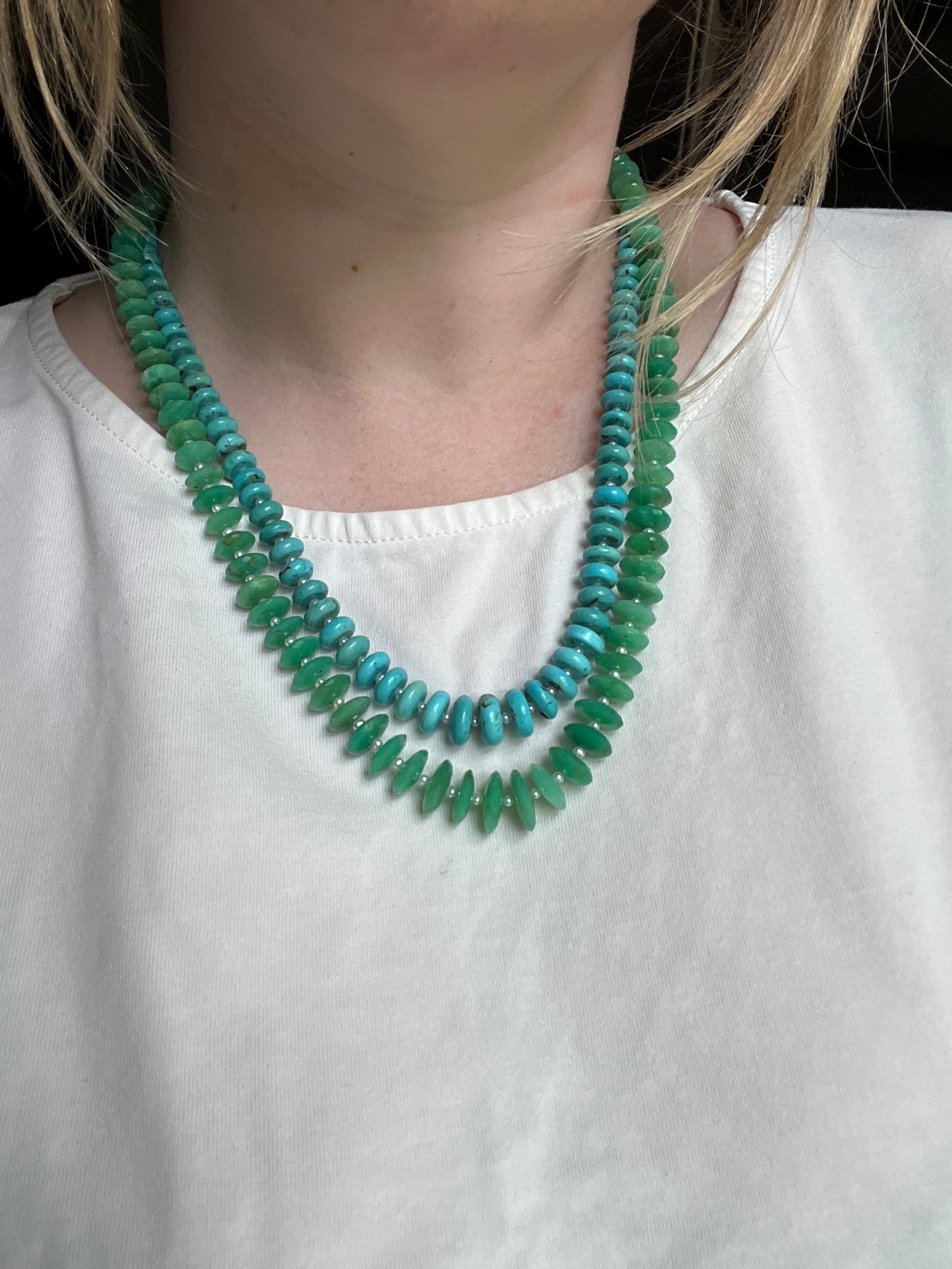 Graduated Chrysoprase and Pearl Necklace