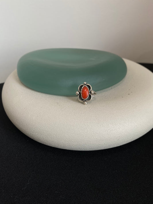 Coral and Sterling Silver Ring