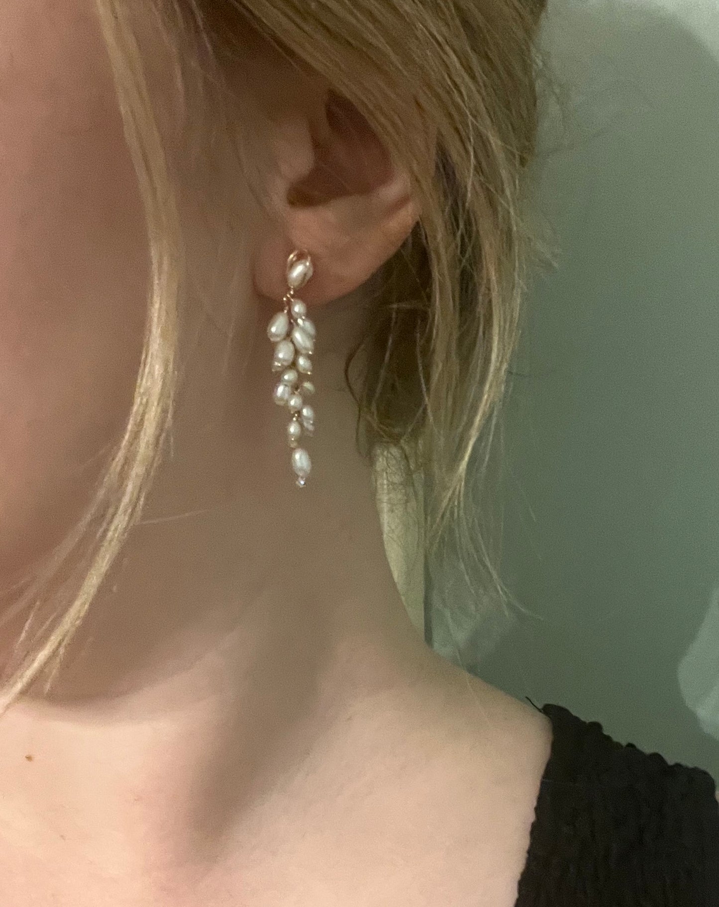 Shadow Diamond and Pearl Earrings