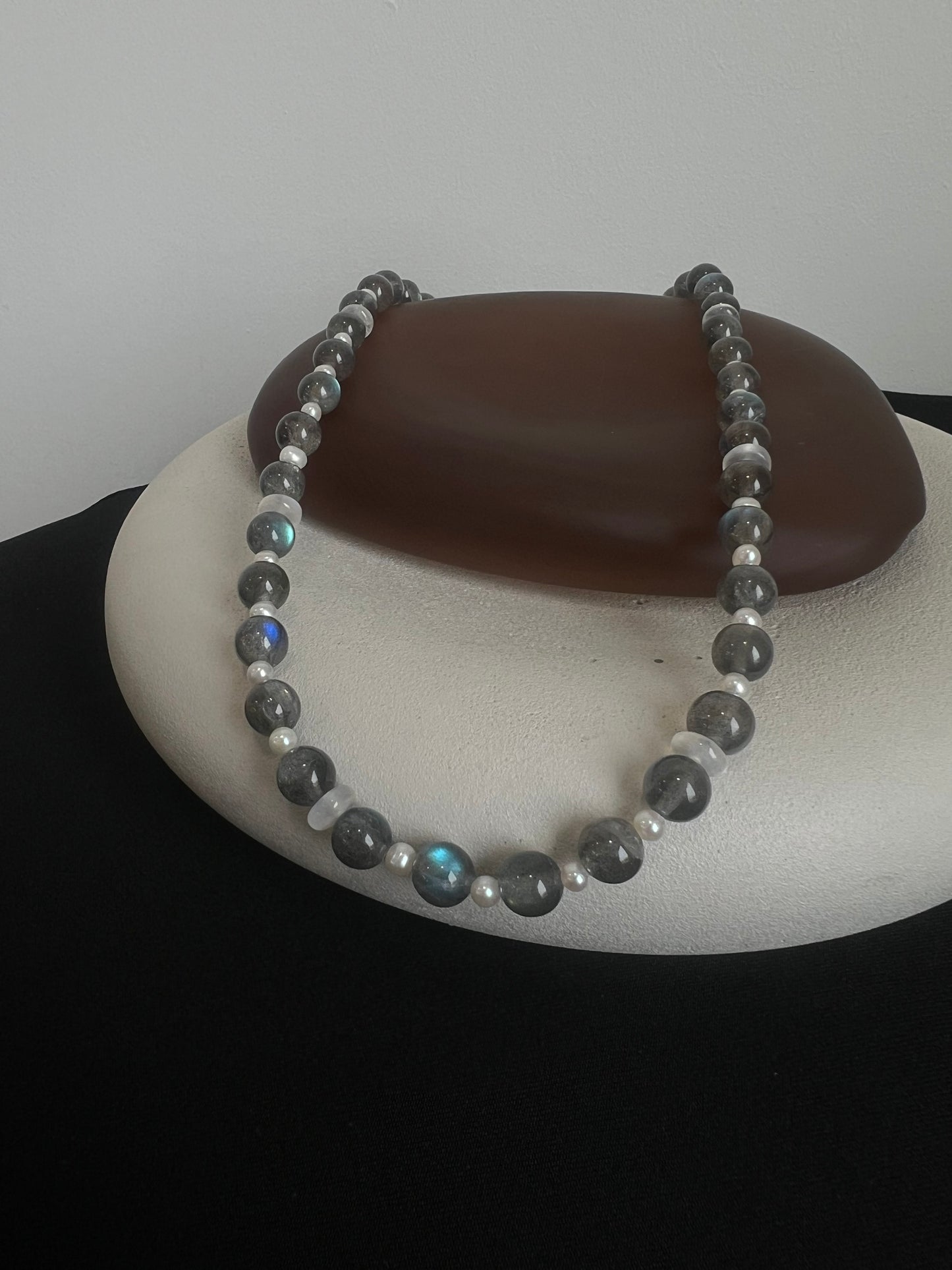 Labradorite, Pearls, and Moonstone Necklace