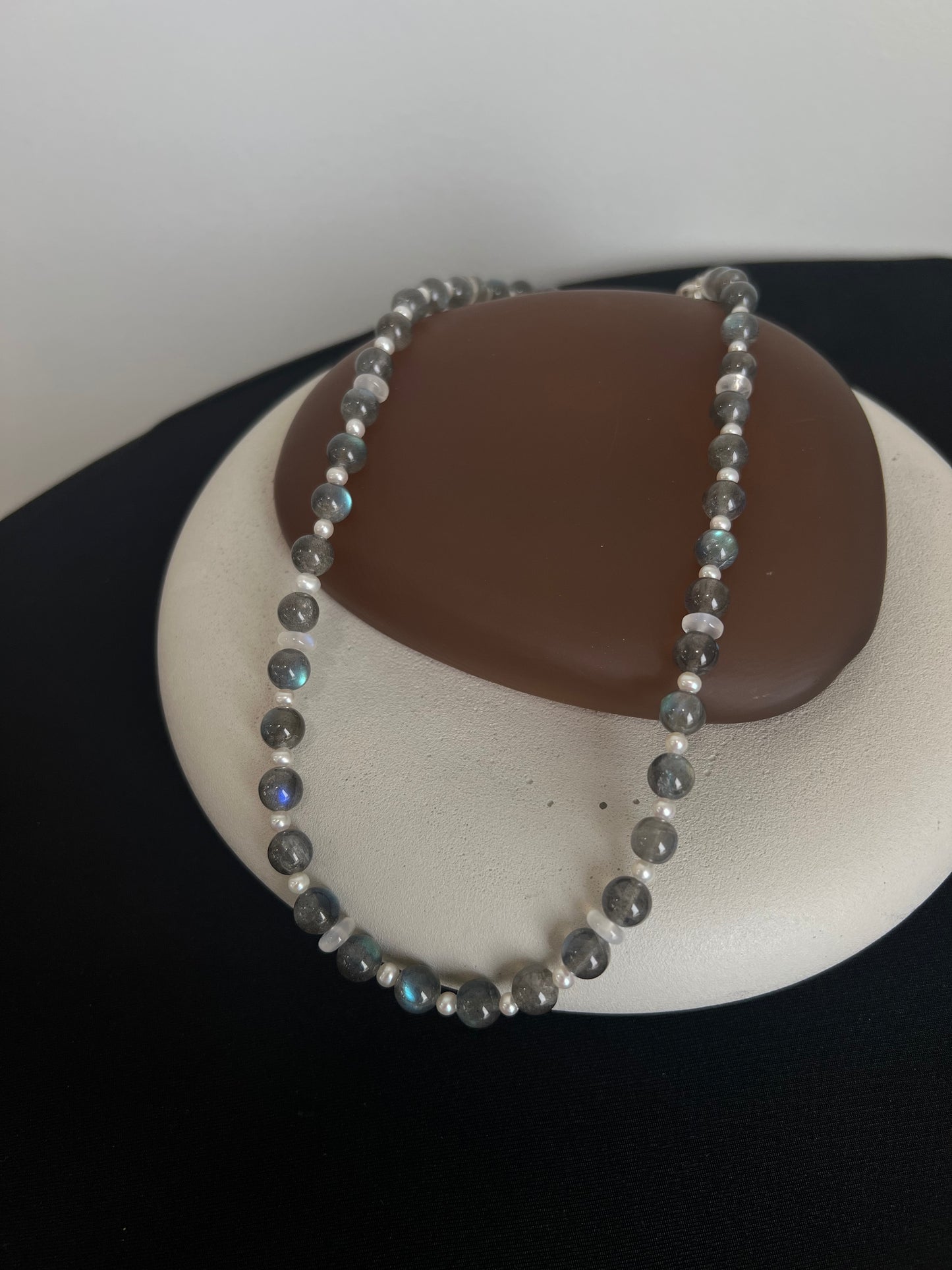 Labradorite, Pearls, and Moonstone Necklace