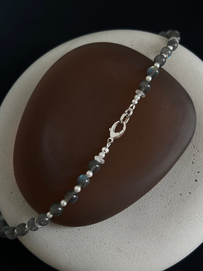 Labradorite, Pearls, and Moonstone Necklace