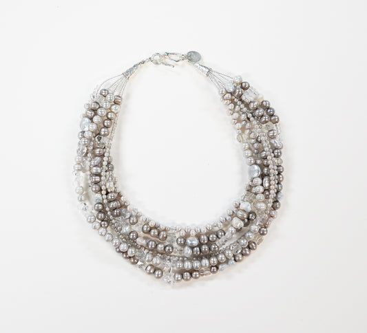Pearl Crystal Multi Strand Necklace
