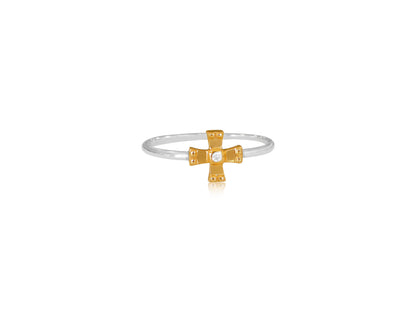 Cross Two Tone Ring with Diamond