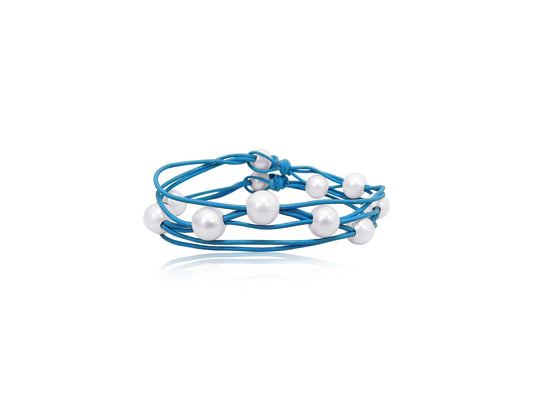 Blue Multi Strand Pearl Bracelet
