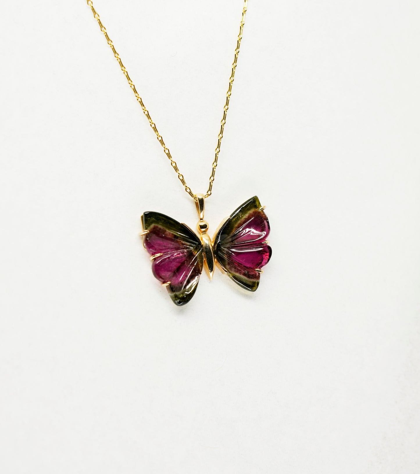 Watermelon Tourmaline Butterfly Pendant