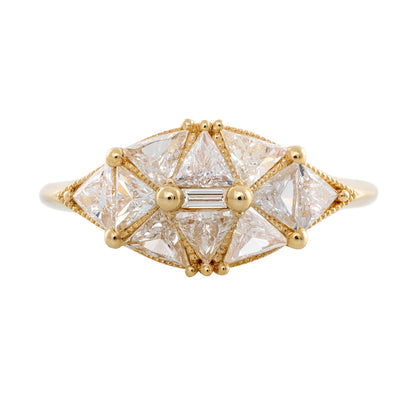Reflective Dome Ring with Ten Triangle Diamonds