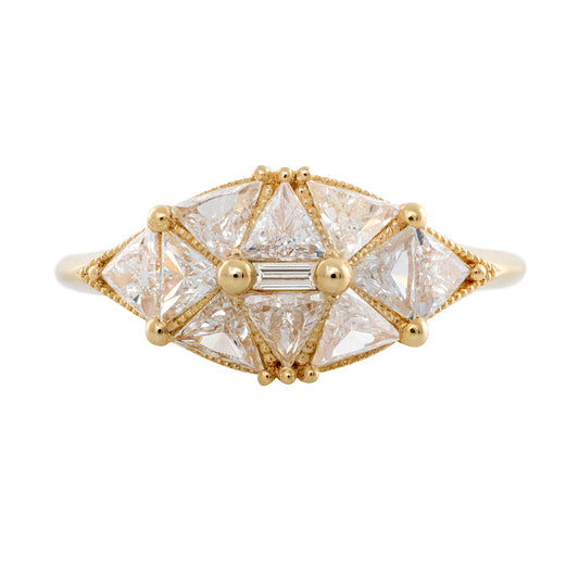 Reflective Dome Ring with Ten Triangle Diamonds