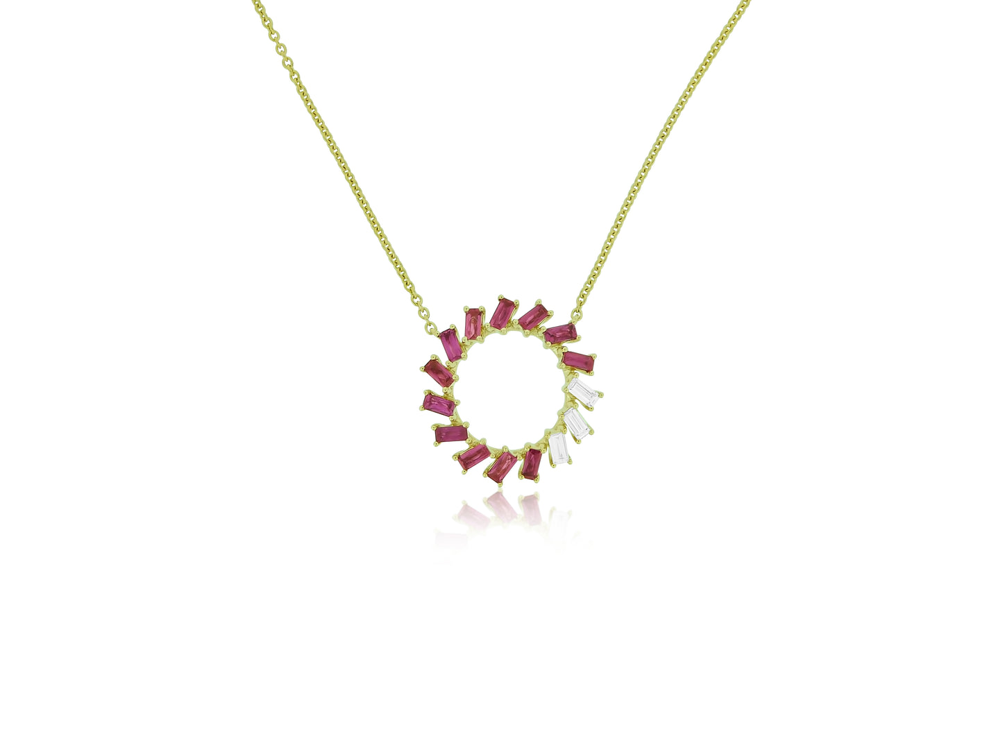 Ruby and Diamond Baguette Open Circle Pendant