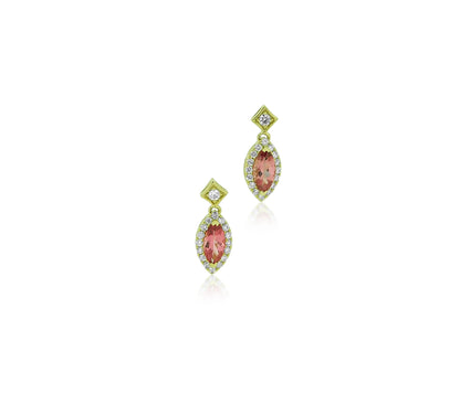 Pink Sapphire Halo Drop Earrings