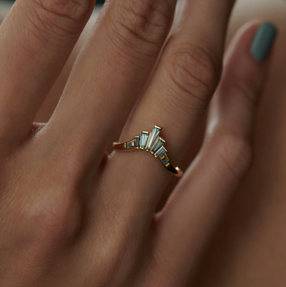 Teal Sapphire Nesting Art Deco Ring