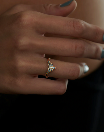 Teal Sapphire Nesting Art Deco Ring
