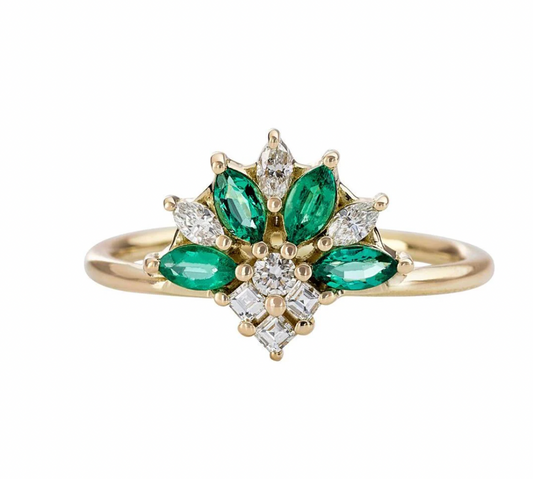 Emerald and Diamond Cluster Ring