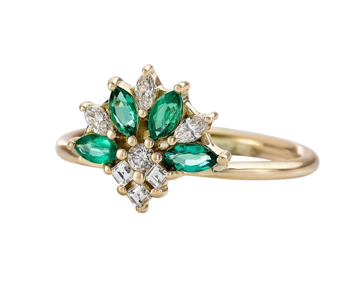 Emerald and Diamond Cluster Ring