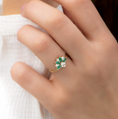 Emerald and Diamond Cluster Ring