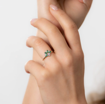 Emerald and Diamond Cluster Ring