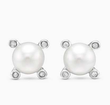 David Yurman Pearl Studs with Diamonds