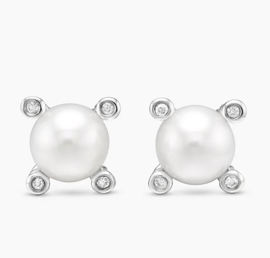 David Yurman Pearl Studs with Diamonds