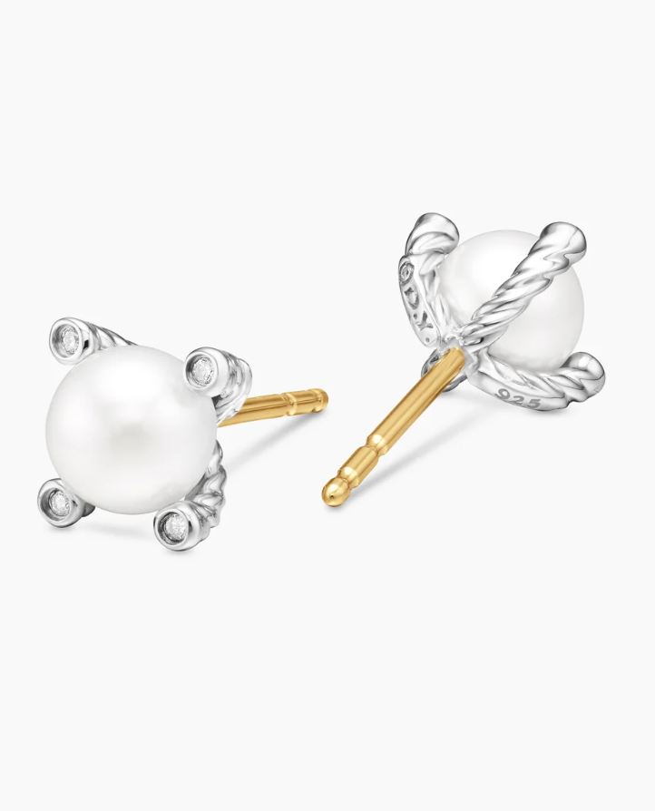 David Yurman Pearl Studs with Diamonds