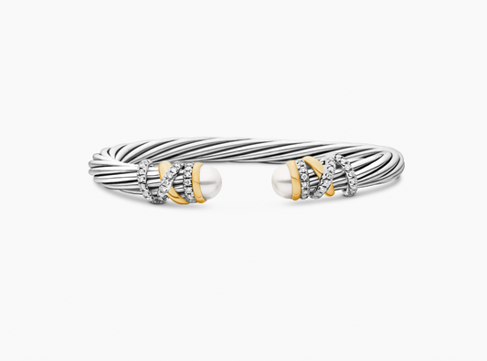 Helena Bracelet in Sterling Silver with 18K Yellow Gold, Pearls and Diamonds