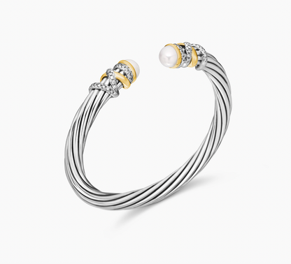 Helena Bracelet in Sterling Silver with 18K Yellow Gold, Pearls and Diamonds