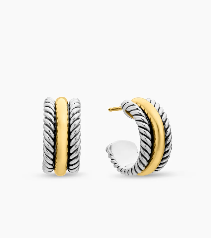 Huggie Hoop Earrings in Sterling Silver with 14K Yellow Gold