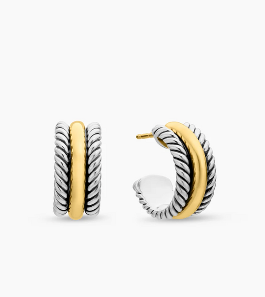 Huggie Hoop Earrings in Sterling Silver with 14K Yellow Gold