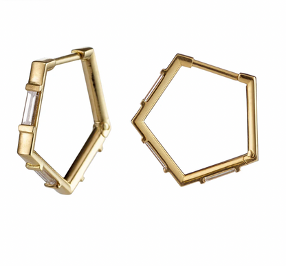 Pentagon Hoops with Baguette Diamonds