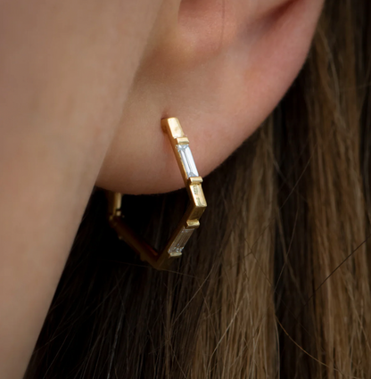 Pentagon Hoops with Baguette Diamonds