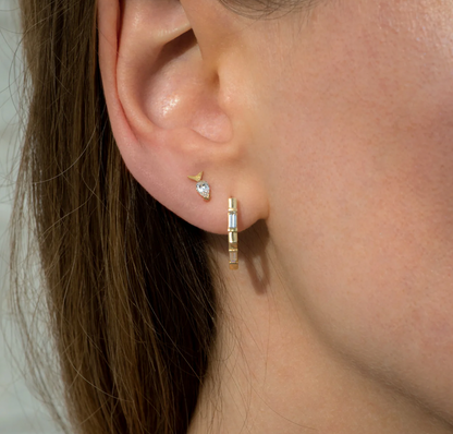 Pentagon Hoops with Baguette Diamonds