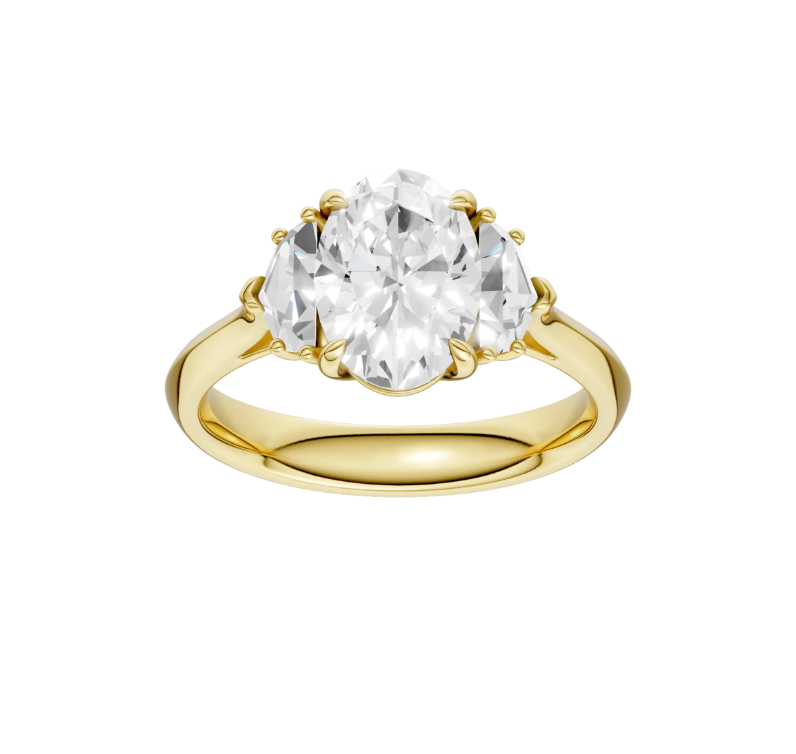 Three Stone Oval and Epaulette Diamond Engagement Ring