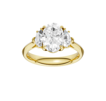 Three Stone Oval and Epaulette Diamond Engagement Ring