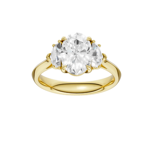 Three Stone Oval and Epaulette Diamond Engagement Ring