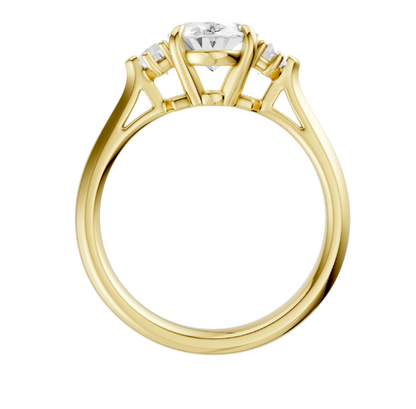 Three Stone Oval and Epaulette Diamond Engagement Ring