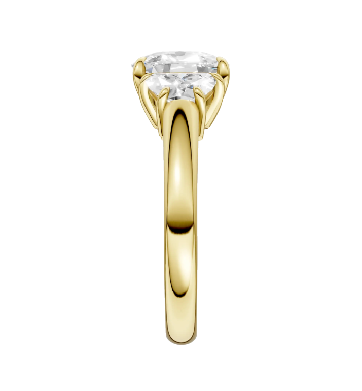 Three Stone Cushion and Half Moon Diamond Engagement Ring
