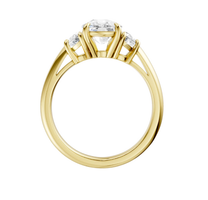 Three Stone Cushion and Half Moon Diamond Engagement Ring
