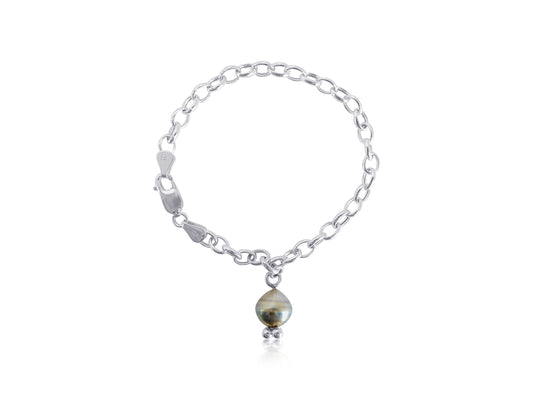 Tahitian Pearl Charm Silver Bracelet