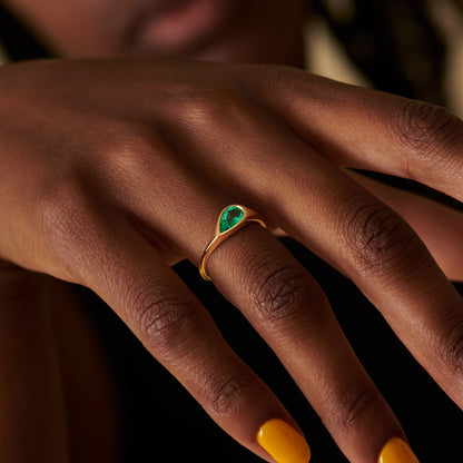 Pear Shaped Emerald Signet Ring