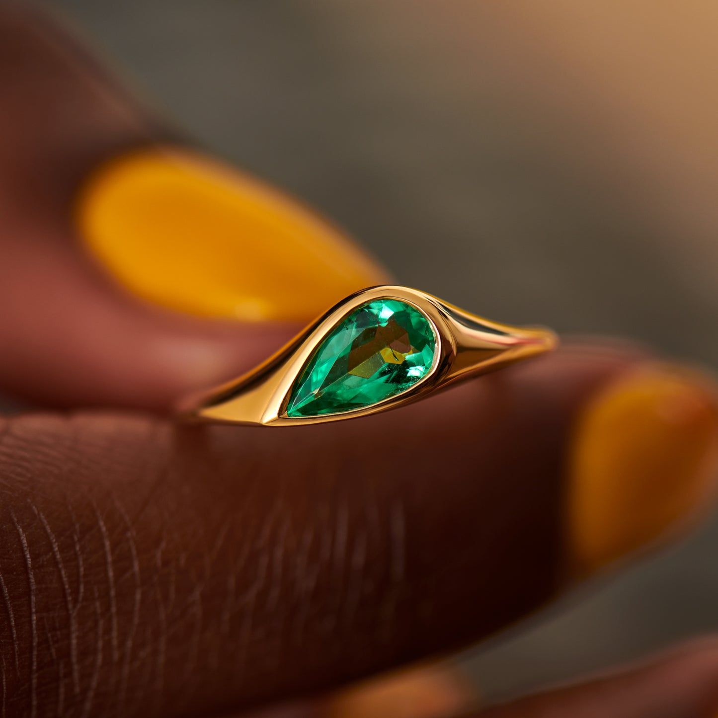 Pear Shaped Emerald Signet Ring