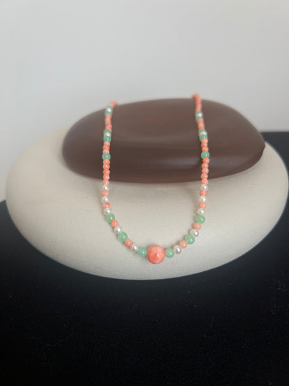 Coral, Pearl, and Chrysoprase Necklace
