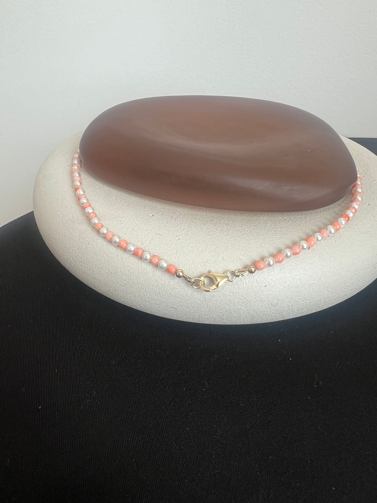 Pearl and Coral Necklace with Diamond Drop