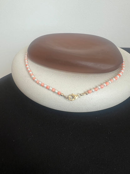 Pearl and Coral Necklace with Diamond Drop