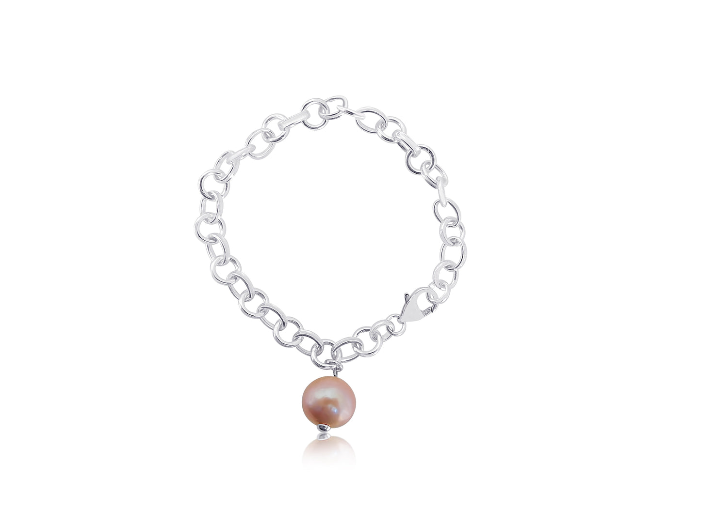 Pink Pearl Charm Silver Bracelet