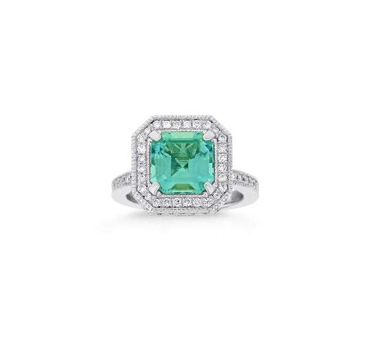 Platinum Aquamarine Diamond Ring