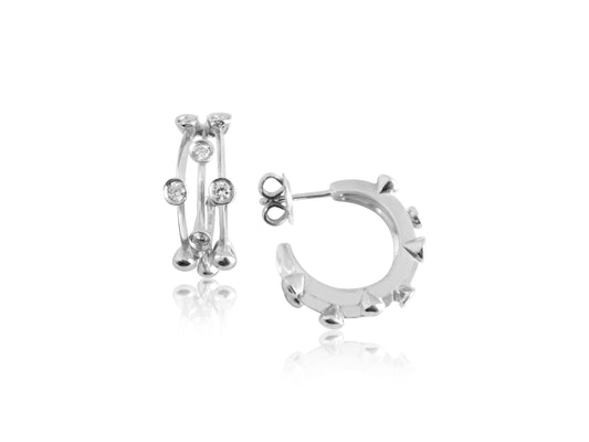 Triple Wire Bezel Diamond Hoops