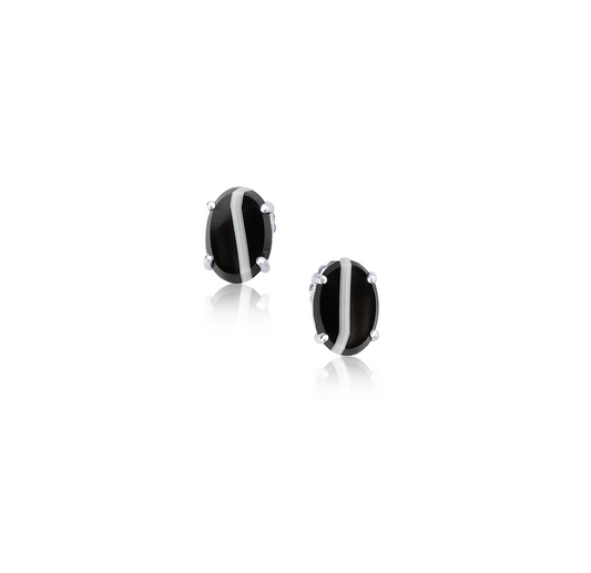 White Strip Onyx Earrings