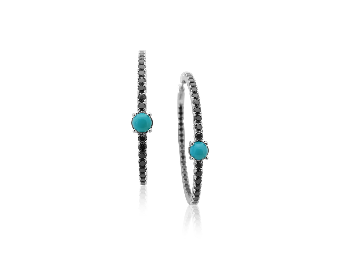 Custom Black Diamond and Turquoise Hoop Earrings