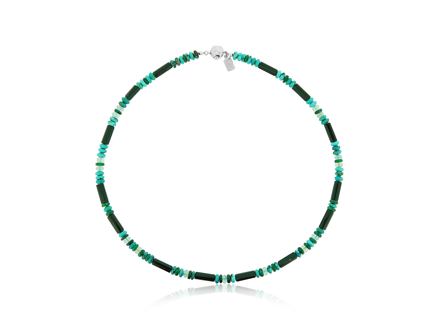 Turquoise, Malachite, Aquamarine, and Black Onyx Necklace