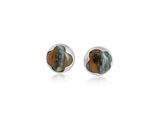 Brown Black and Blue Swirl Woolly Mammoth Stud Earrings