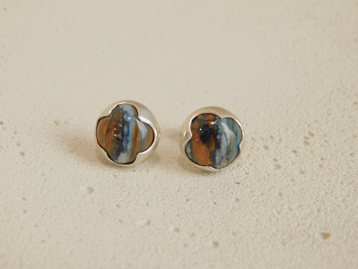 Brown Black and Blue Swirl Woolly Mammoth Stud Earrings